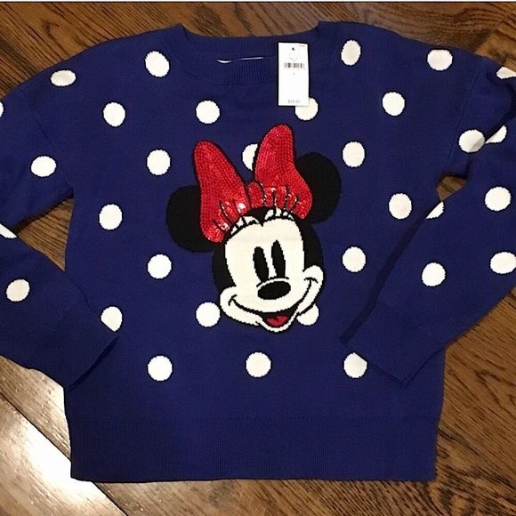 GAP Minnie Mouse Sequin Polka Dot Sweater & Sequin Hair Bow Size: LARGE - Picture 2 of 9